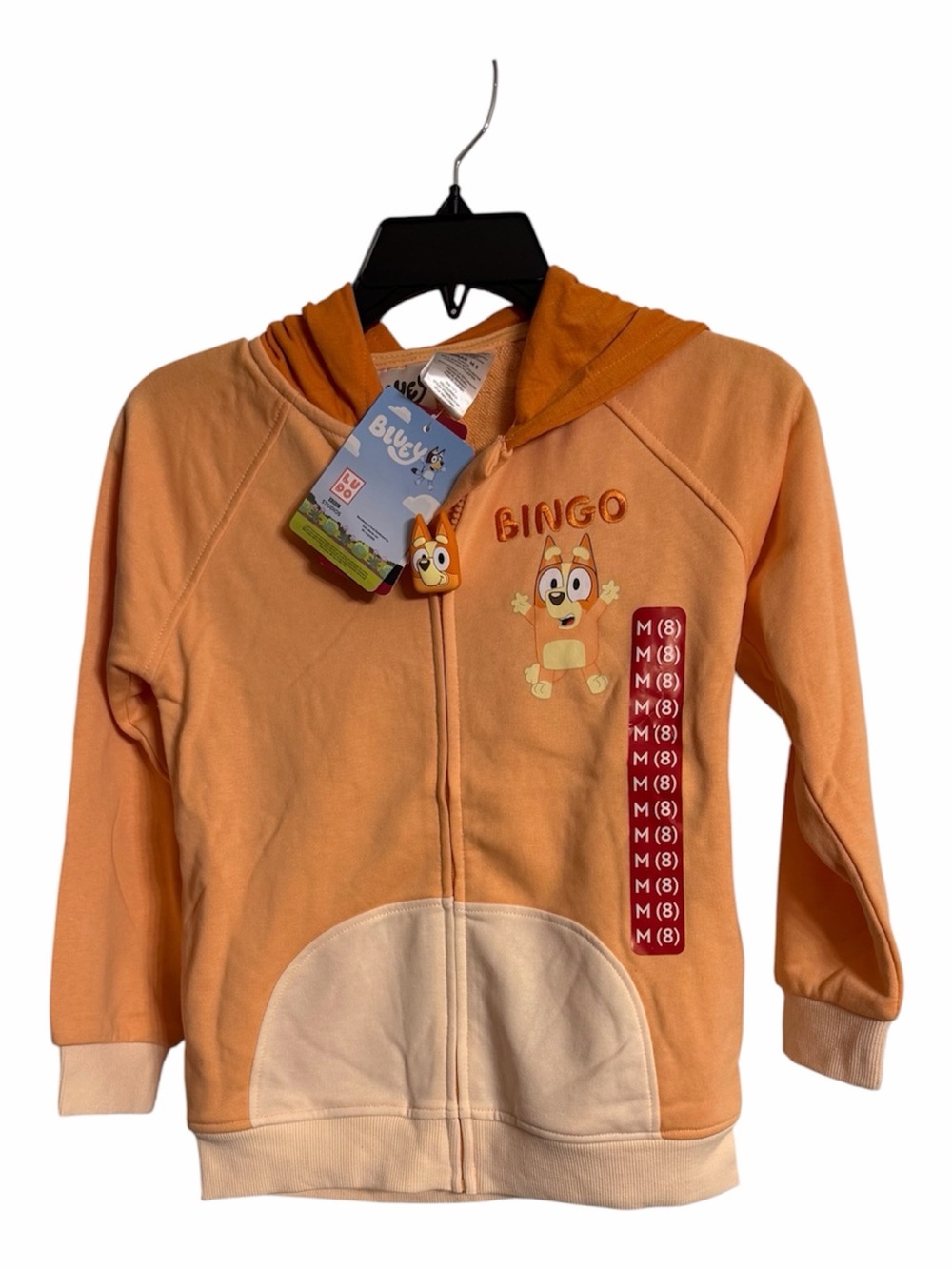 Bingo Orange Kids Zip Hoodie with Front Pocket- from Bluey cartoon Size kids M